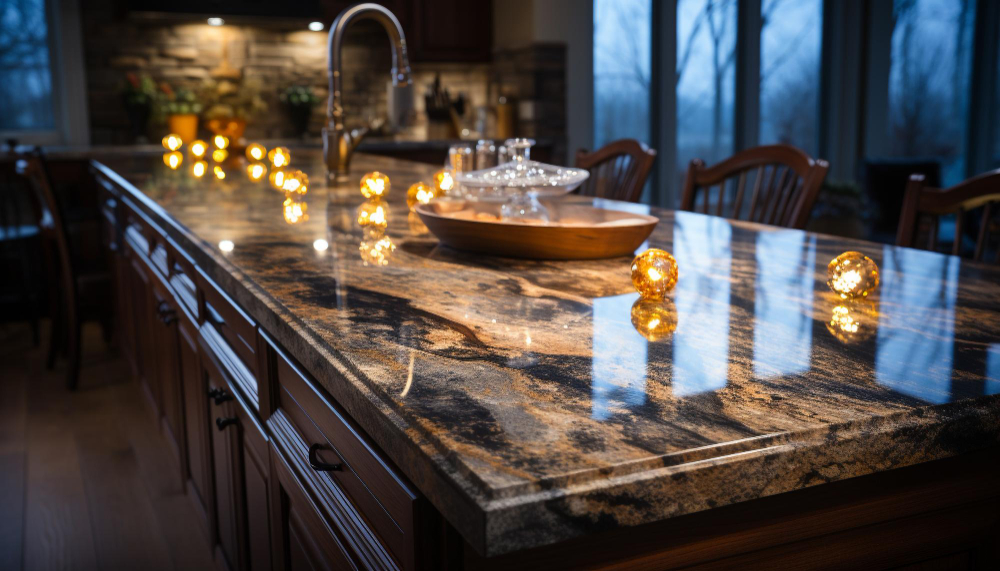 Natural granite countertop offering high durability and heat resistance