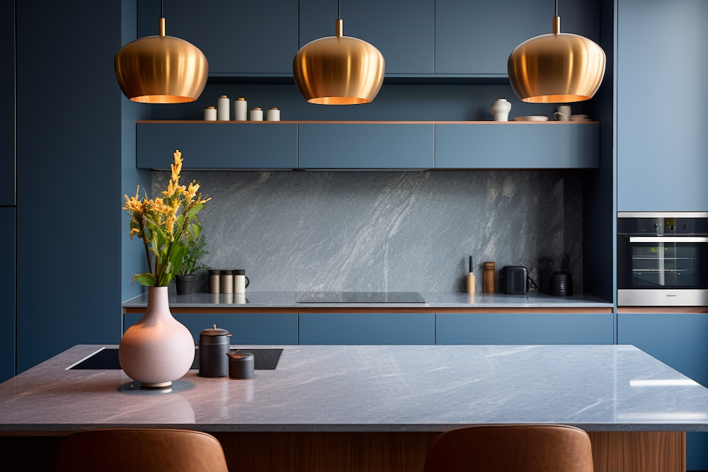 A modern kitchen featuring a mix of countertop materials such as granite, quartz, marble, and butcher block – ideal for homeowners looking for durability, style, and functionality in their kitchen design