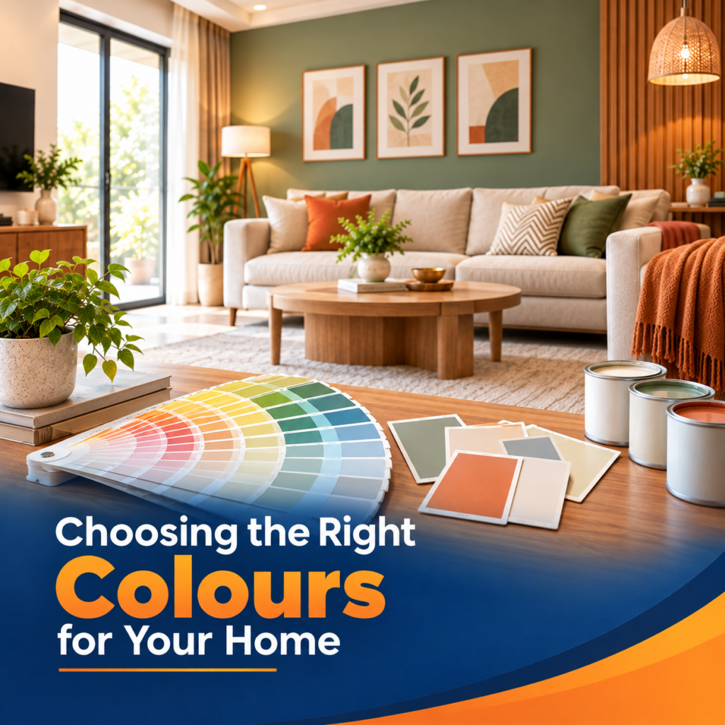 Modern home interior with colour swatches for choosing the right colour combination